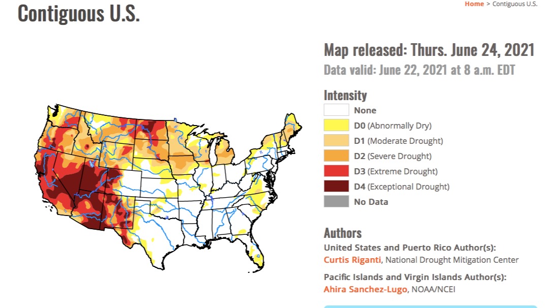 Drought Monitor - 24 de junho de 2021