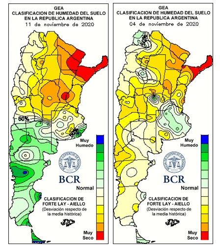 Mapas umidade do solo - Bolsa de Rosário - Argentina Novembro 2020