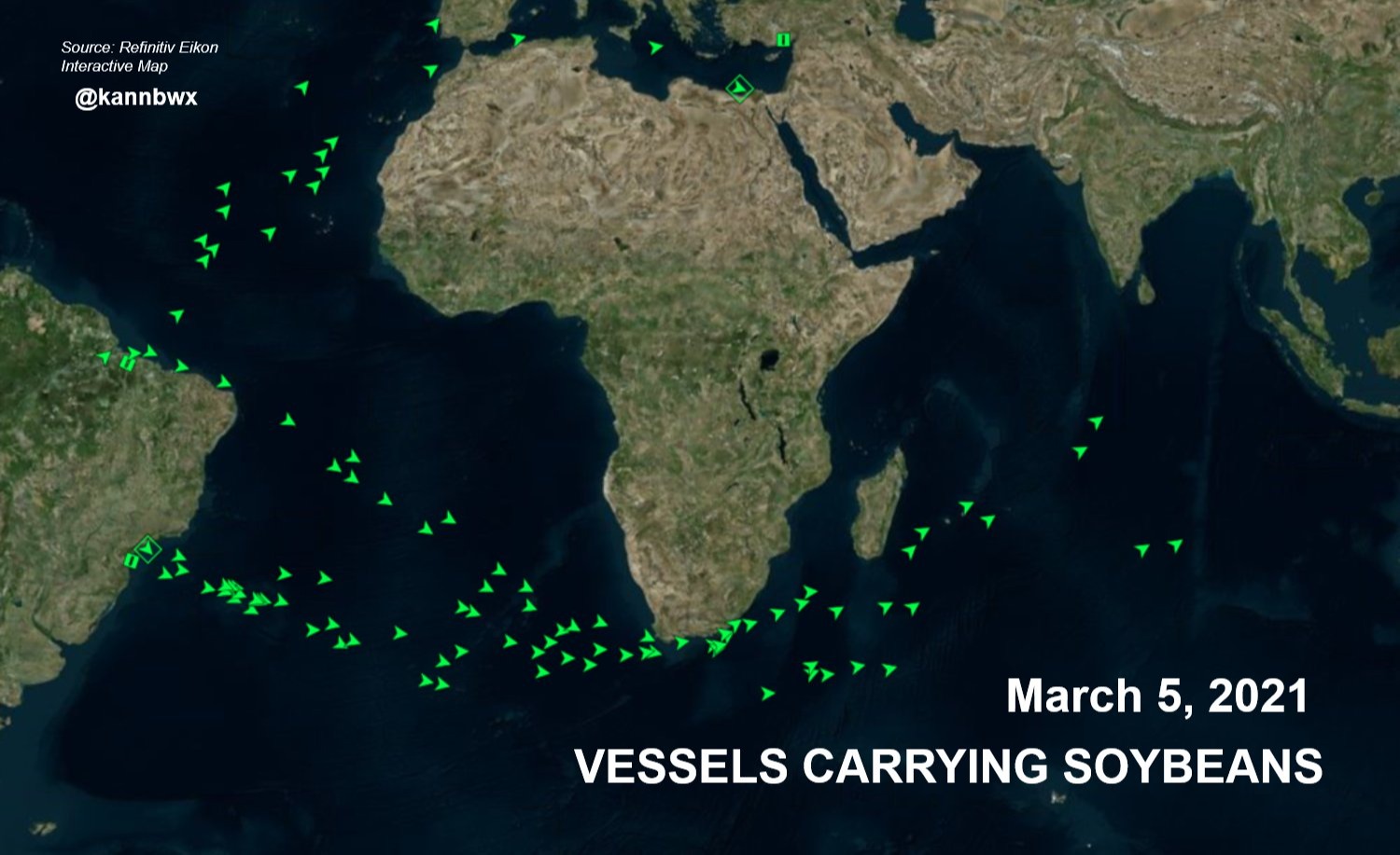 Fluxo de navios com soja - 5 Março 2021