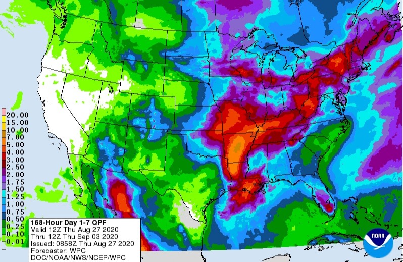Chuvas 7 dias - EUA - Fonte: NOAA