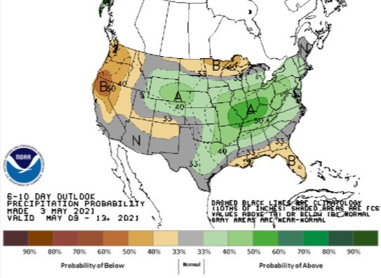 Clima nos EUA 9 a 13 de maio - Fonte: NOAA