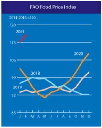 Índices de preços de alimentos da FAO - Março/21