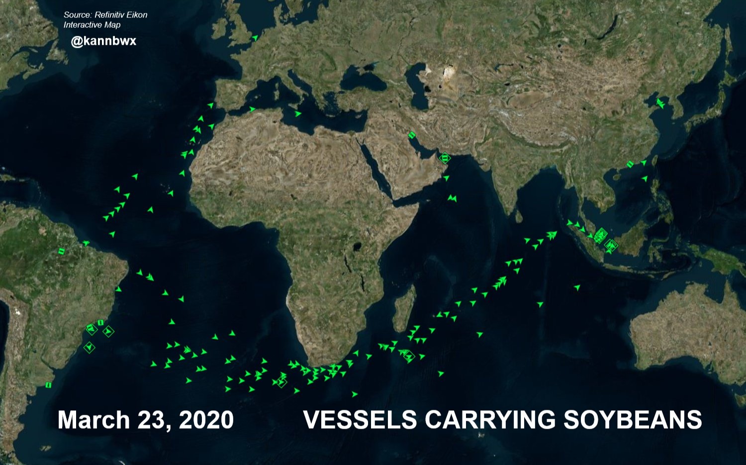 Fluxo de navios com soja - Março 2020