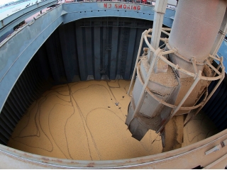 Navio carregado com soja para exportação no Porto de Santos (SP) - 16:9