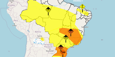 Sul, Sudeste e Centro-Oeste têm alerta laranja para tempestade neste final de semana