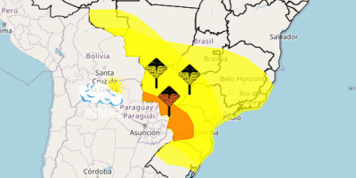 Sul, Centro-Oeste e Sudeste têm alertas para tempestade entre 5ª e 6º feira