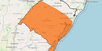 Inmet alerta para tempestades com risco de granizo e ventos de até 100 km/h no Rio Grande do Sul