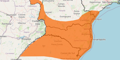 Alerta laranja para tempestade abrange áreas do sul do Brasil nesta terça-feira (30)