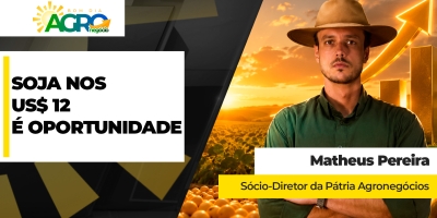 Soja nos US$ 12 por bushel em Chicago é patamar de oportunidade para o produtor brasileiro no disponível e safra nova