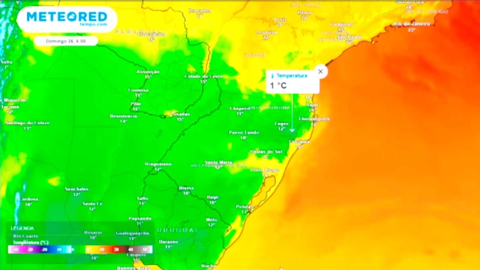 Massa de ar frio derruba as temperaturas no Sul do Brasil podendo provocar geadas generalizadas no final de semana