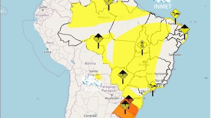 Diversas áreas do país têm possibilidade de chuva, enquanto Brasil Central segue com tempo seco