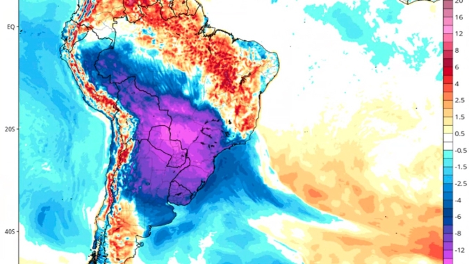 Semana inicia com muita chuva no Sul e encerra com quedas bruscas nas temperaturas do Centro-Oeste, Sudeste e Sul