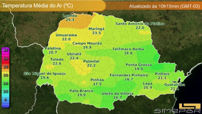 Simepar: Temperaturas subirão na maior parte do Paraná