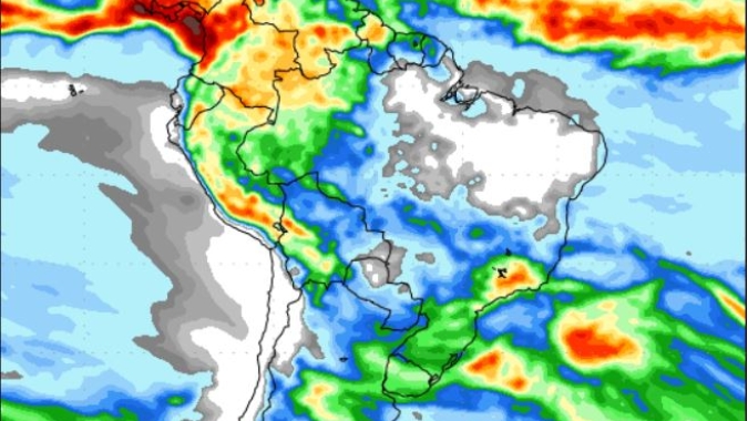 Atualização do NOAA volta a sinalizar chuvas para região Sul do BR: Previsão inclui o Paraná