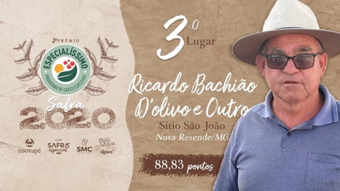 Persistência do cafeicultor Ricardo Bachião deu-lhe o 3º premio do Especialíssimo/2020