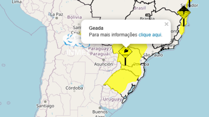 Geadas podem ocorrer em áreas de São Paulo e Mato Grosso do Sul