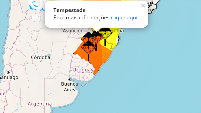 Rio Grande do Sul tem alerta de perigo para tempestade entre esta quinta-feira (19) e sexta-feira (20)
