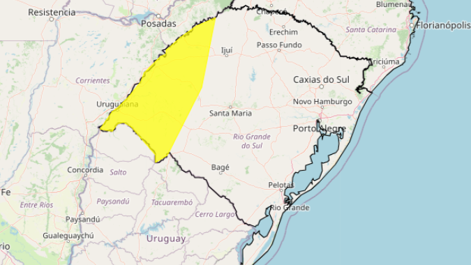 Oeste do Rio Grande do Sul tem alerta para tempestade na noite desta 5ªfeira