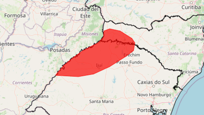 Inmet emite alerta vermelho para tempestades no Sul do Brasil