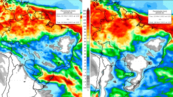 Contraste de temperatura, alta umidade e atuação de um ciclone devem provocar muita chuva no RS e SC com acumulados de até 300 mm