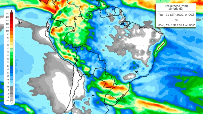 Estados do Sul do Brasil terão semana de boas chuvas enquanto na região Central volumes seguem baixos e mal distribuídos