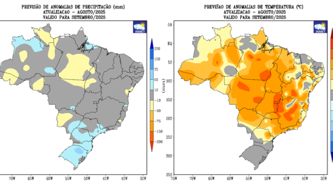Setembro deve ter clima mais seco no Centro-Oeste e chuvas acima da média no Sul