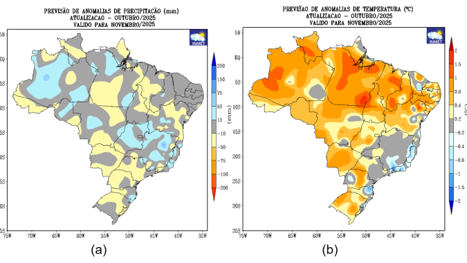 Inmet divulga previsão com possíveis impactos nas culturas agrícolas em novembro