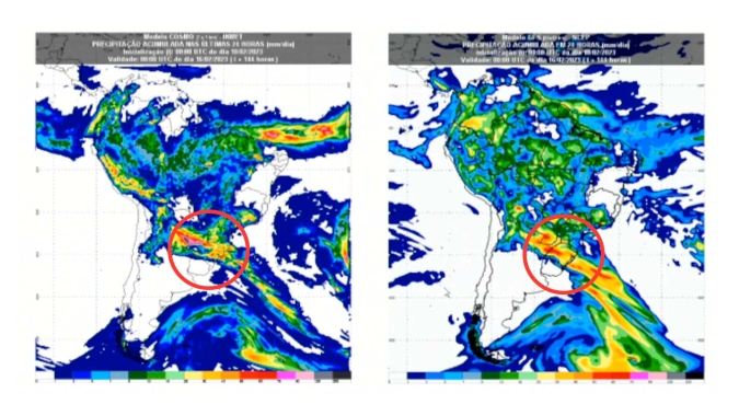 Boa notícia!! Mapas mostram volta das chuvas ao RS em bons volumes e atingindo, inclusive, áreas mais críticas como região das Missões e Campanha
