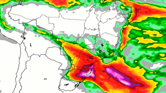 Sem trégua: Sul do Brasil pode receber até 150mm de chuva nos próximos três dias