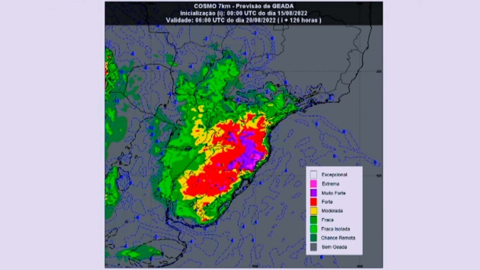 Nova onda de frio chega ao Sul do Brasil na próxima quarta-feira (17) e risco de geadas fortes acontece no final da semana