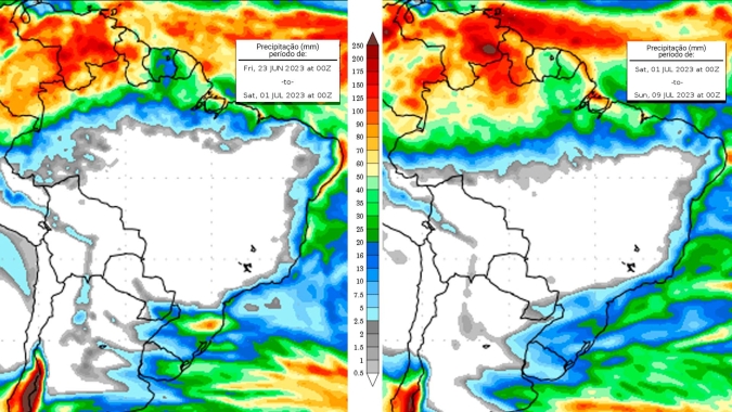 Clima seco e temperaturas em elevação em grande parte do país ao longo da próxima semana ;  chuvas só nos extremos