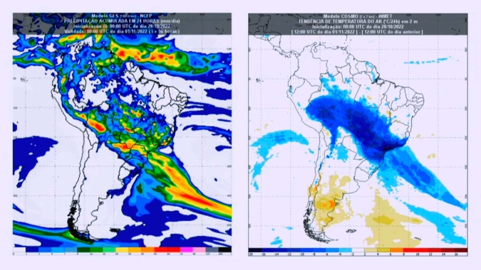 Centro-Sul do país terá combo de eventos climáticos com chuvas, ventos fortes e frio intenso na próxima semana