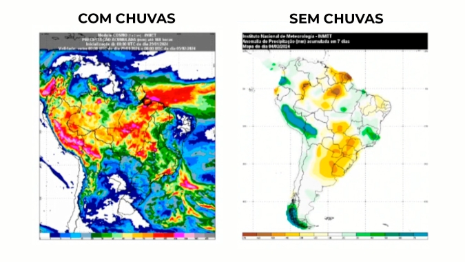 ZCAS enfraquece mas canal de umidade mantém chuvas na metade norte do país; com deslocamento previsto para MG e SP na semana