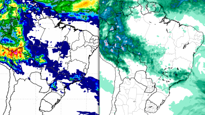 Modelos mostram chuvas se espalhando pelo Brasil; Climatempo alerta para risco de temporal no Sudeste e Centro-Oeste