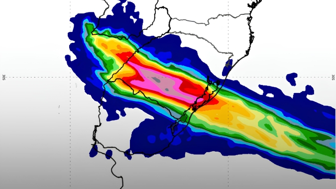 Chuva sobre o Rio Grande do Sul deve superar 100 mm em 24h, mostra prognóstico do Inmet