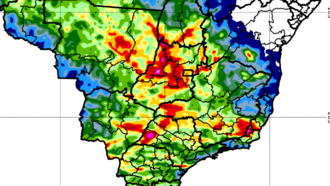 Inmet prevê semana com acumulados de chuva acima de 100 mm em áreas do Sudeste e do Centro-Oeste