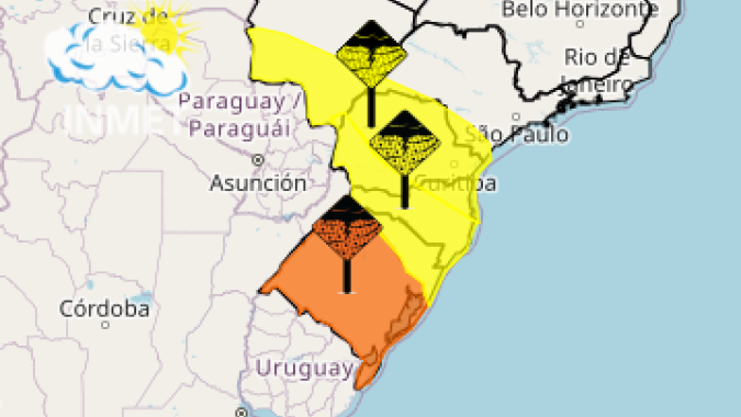 Alerta laranja do Inmet abrange grande parte do Rio Grande do Sul nesta quinta-feira (07)