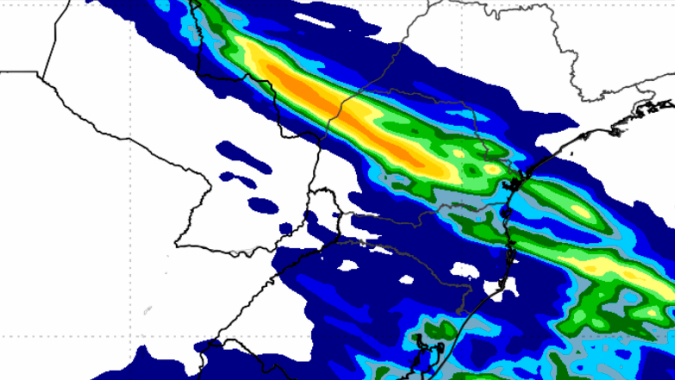 Inmet indica chuvas de até 50mm para o sul de Mato Grosso do Sul e oeste do Paraná nesta semana