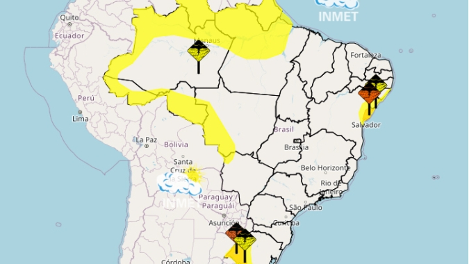 Bahia e Rio Grande do Sul entram em atenção para chuvas intensas