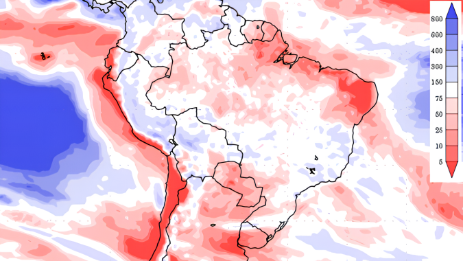 NOAA mostra chuvas abaixo da média em áreas do Rio Grande do Sul, Paraná, Mato Grosso do Sul e Mato Grosso nos próximos sete dias