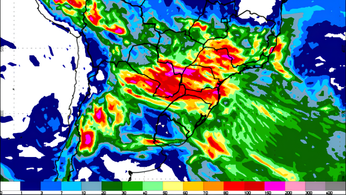 Inmet prevê chuvas intensas sobre áreas do Paraná, Santa Cataria, São Paulo, Mato Grosso do Sul e Minas Gerais nos próximos dias