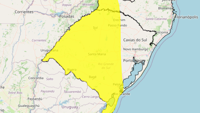 Áreas da Região Sul do Brasil têm alerta para tempestade no final de semana