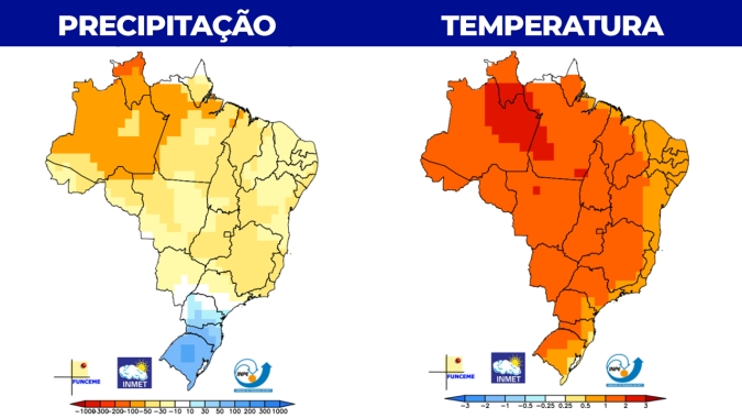 Inmet prevê trimestre mais seco e quente no Centro-Sul, com excesso de chuva no Sul