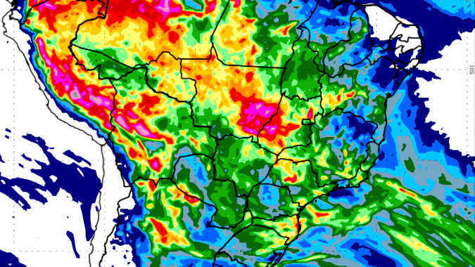 Previsão do Inmet indica pelo menos 150 milímetros de chuva acumulados no sudeste de Mato Grosso durante os próximos sete dias