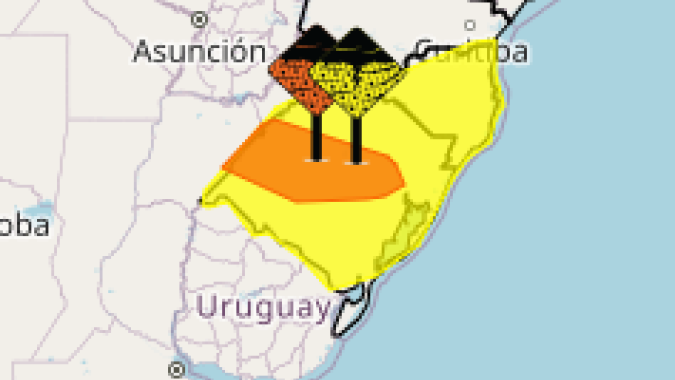 Sul do Brasil segue com alerta para tempestades nesta sexta e sábado