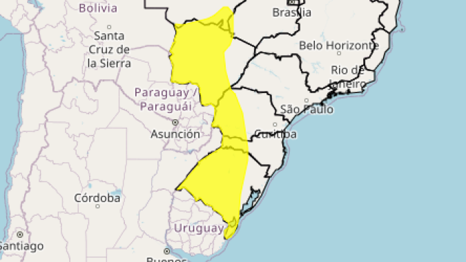 Parte da Região Sul e do Centro-Oeste têm perigo potencial para tempestade nos próximos dias