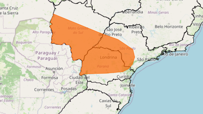 Final de semana tem alerta de perigo para tempestade sobre São Paulo, Paraná e Mato Grosso do Sul