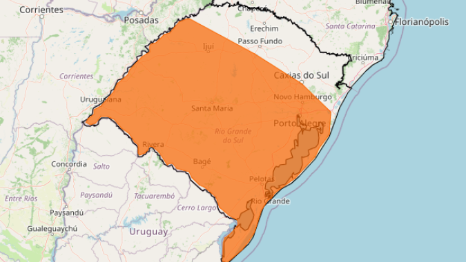Inmet alerta para tempestades com risco de granizo e ventos de até 100 km/h no Rio Grande do Sul