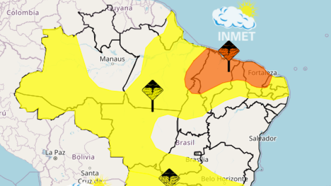 Faixa norte do país em alerta para chuva entre esta terça (18) e quarta-feira (19)
