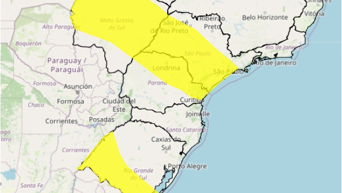 Rio Grande do Sul, Paraná, São Paulo e Mato Grosso do Sul têm alerta para tempestade